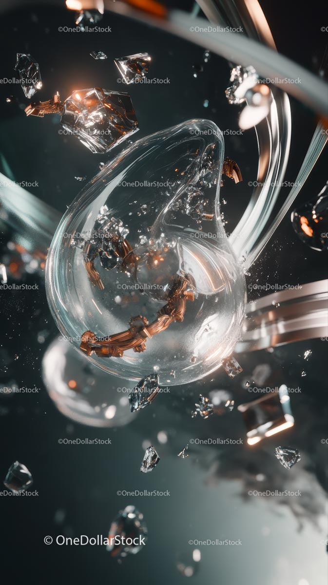 Glass Shattering Explosion with Flying Debris in High-Speed Photography