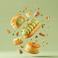 Pistachio Cream Pastries with Puff Pastry and Gold Leaf