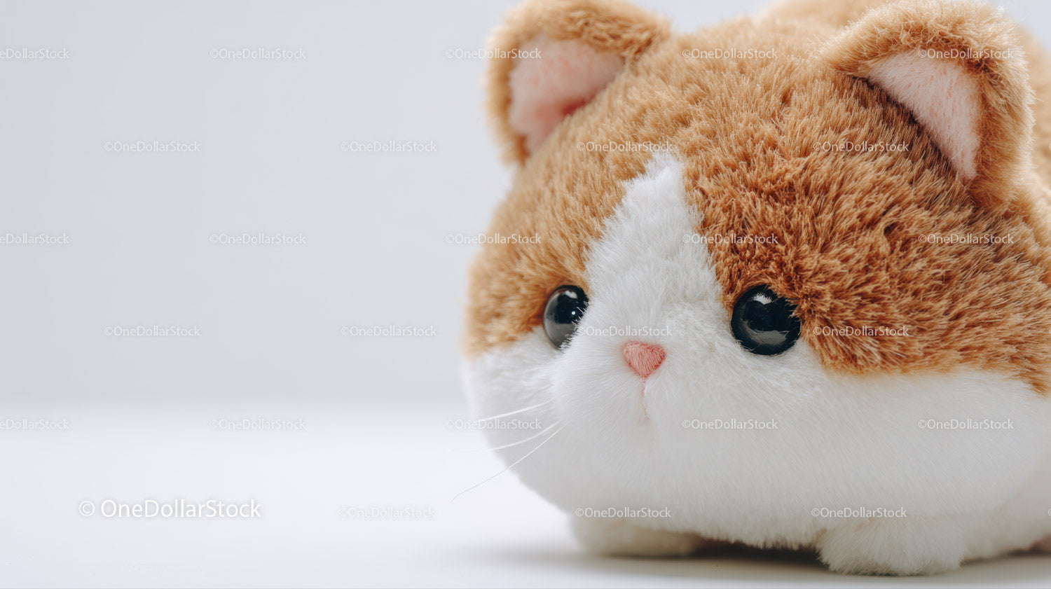 Cute Plush Cat Toy with Large Black Eyes and Pink Nose