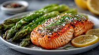 Grilled Salmon Fillet with Asparagus and Lemon Slices