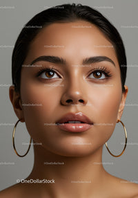 Close-Up Portrait of Elegant Woman with Brown Eyes and Hoop Earrings