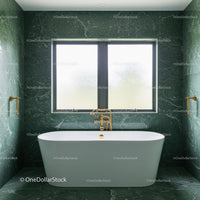 Luxurious Green Marble Bathroom with Freestanding Bathtub and Gold Fixtures