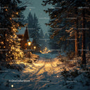 Cozy snowy path illuminated by warm fairy lights