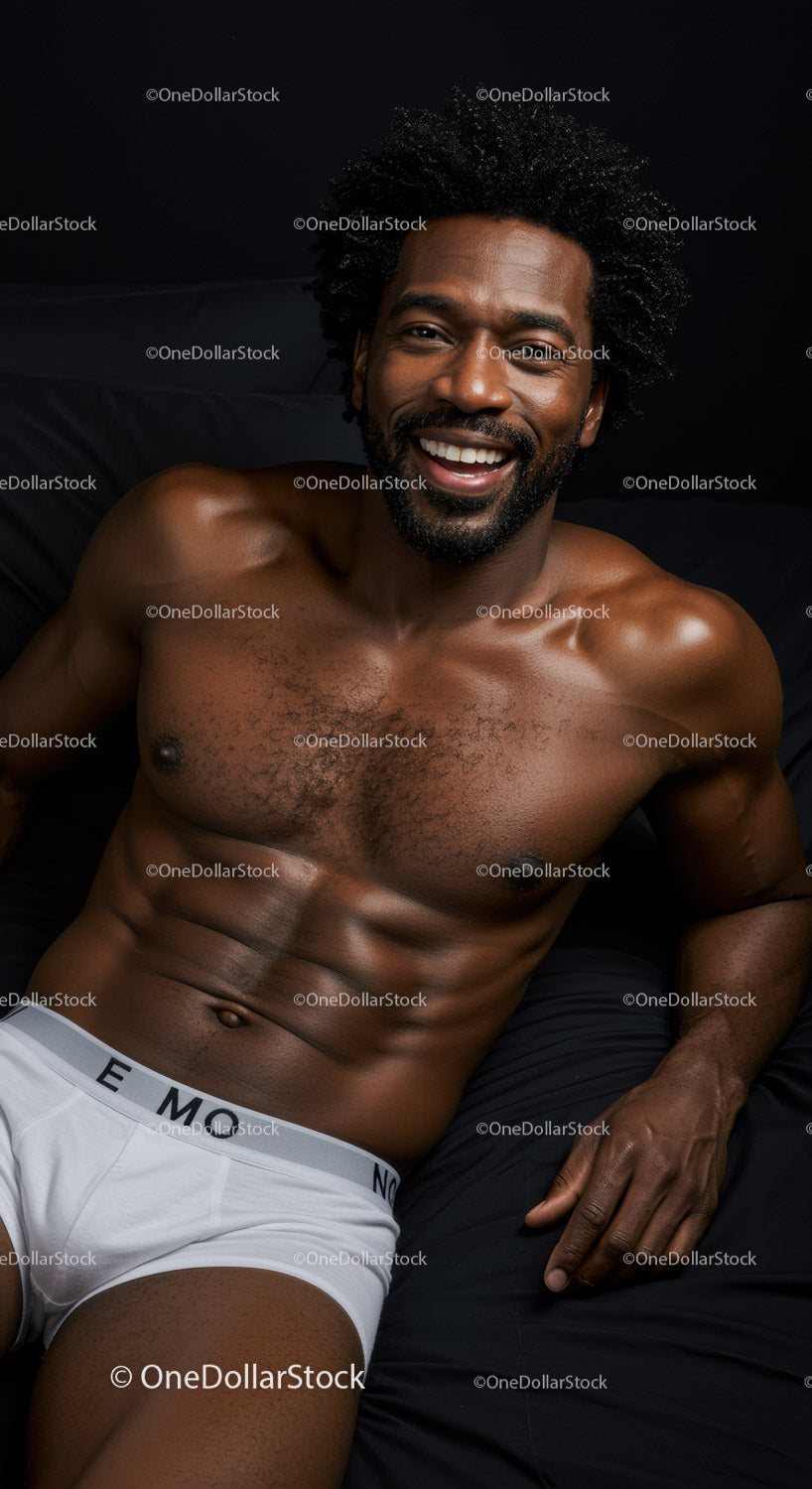 Confident smiling man relaxing in white underwear