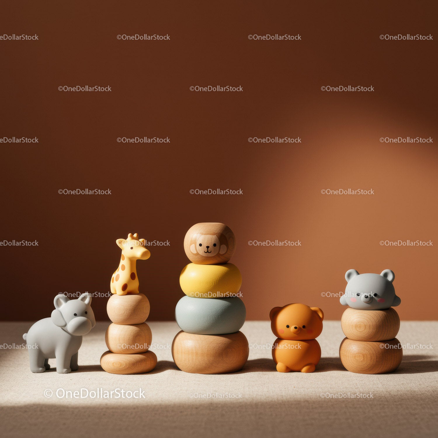 Wooden Animal Stacking Toys on Neutral Background
