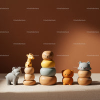Wooden Animal Stacking Toys on Neutral Background
