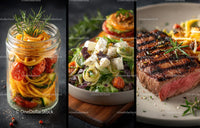 Fresh Vegetable Pasta Jar and Grilled Steak with Herbs