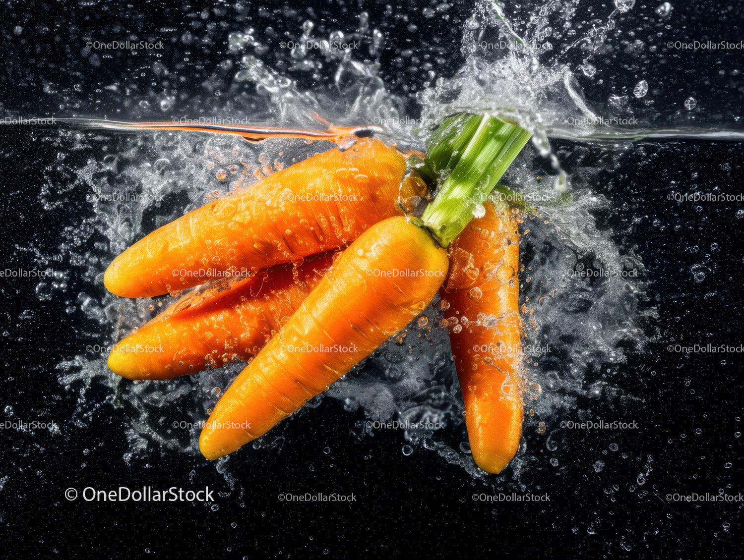 Fresh Orange Carrots Splashing in Water for Healthy Food Concept