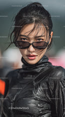 Confident Woman in Sunglasses with Bold Leather Outfit