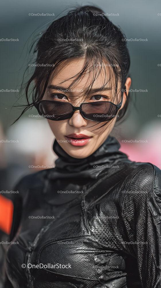 Confident Woman in Sunglasses with Bold Leather Outfit