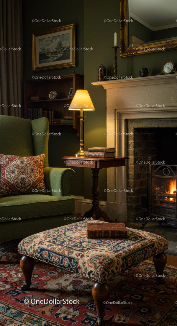 Cozy living room with fireplace and classic decor