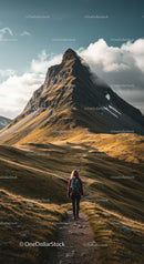 Majestic Mountain Peak with Hiker on Scenic Trail in Wilderness