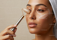 Close-up of a Woman Using Jade Roller for Facial Skin Care