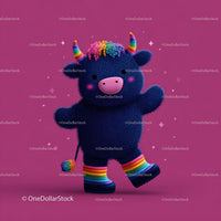 Colorful Furry Mascot with Rainbow Horns Wearing Boots and Smiling