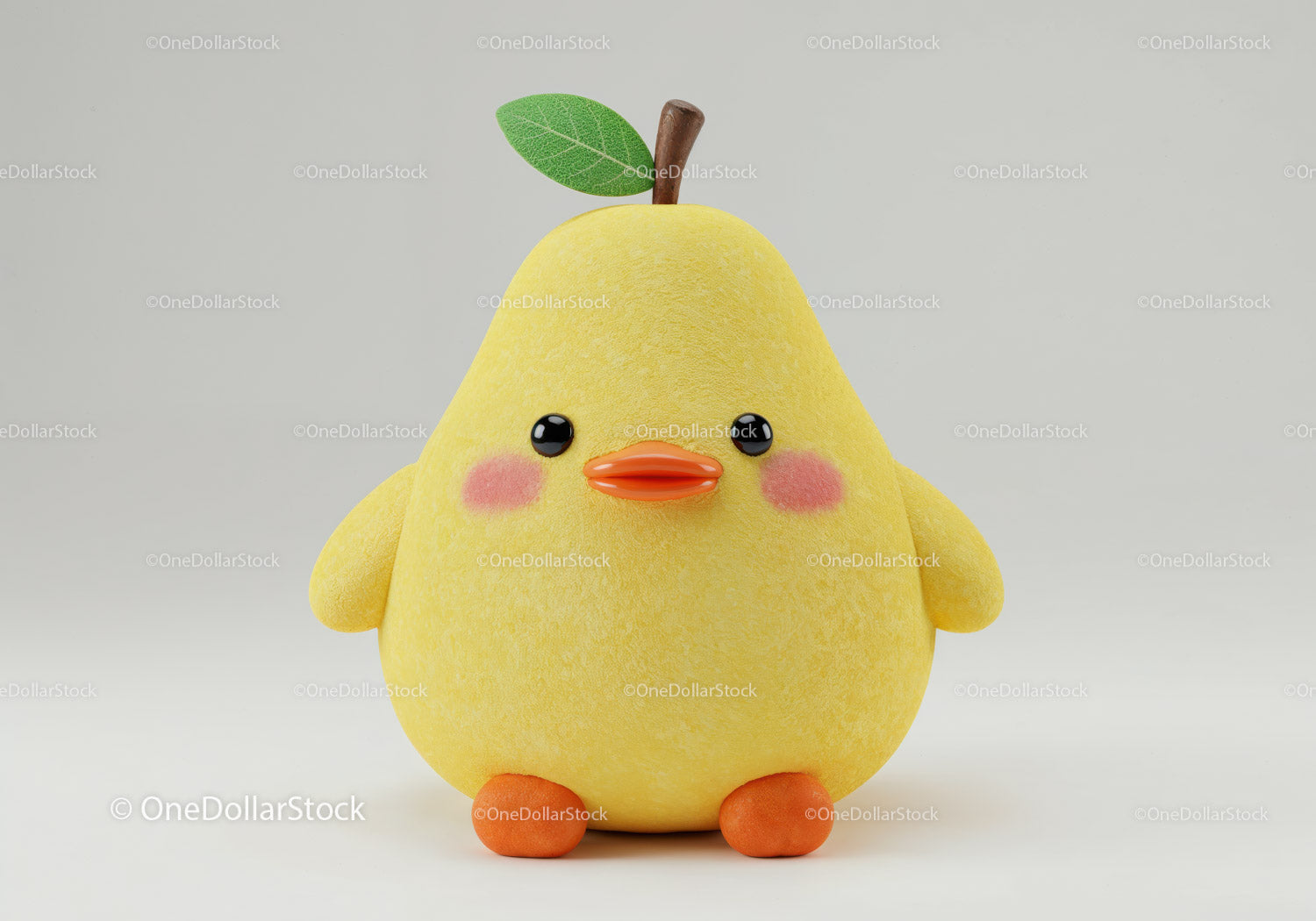 Yellow Plush Duck Toy with Green Leaf and Orange Beak