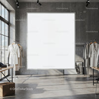 Minimalist Clothing Store Interior with Blank Poster