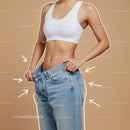 Woman Checking Out Oversized Blue Jeans in Casual Style
