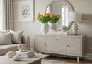 Elegant Living Room Interior with Yellow Tulips and Modern Decor