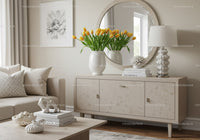 Elegant Living Room Interior with Yellow Tulips and Modern Decor