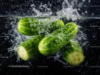 Fresh Green Cucumbers Sliced with Water Splash in a Dynamic Food Shot