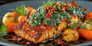 Gourmet Salmon Fillet with Herb Sauce and Roasted Vegetables