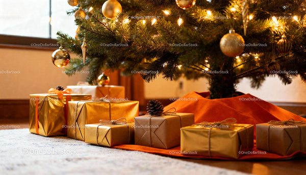 Wrapped Gifts Under a Decorated Christmas Tree at Home