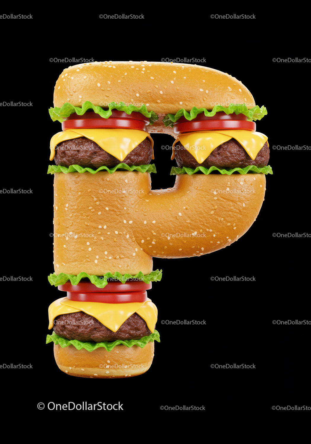 Letter P Shaped Cheeseburger with Fresh Ingredients