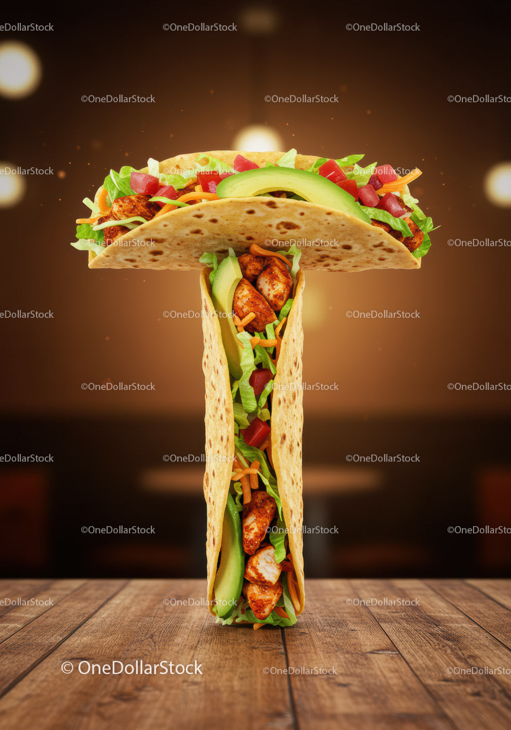Fresh Chicken Taco with Avocado and Vegetables