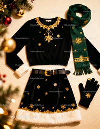 Elegant Winter Outfit with Gold Snowflake Details