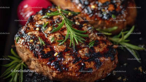 Juicy Grilled Beef Patty with Rosemary and Seasonings