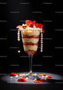 Elegant layered dessert with raspberry and flower decoration