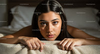 Intimate Portrait of a Young Woman Resting on a Bed in Cozy Bedroom