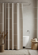 Elegant Modern Bathroom with Beige Curtains and Minimalist Decor