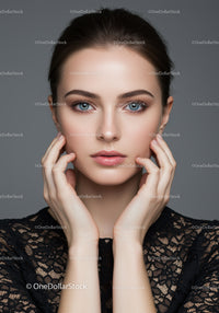 Elegant Portrait of a Young Woman with Blue Eyes and Flawless Skin