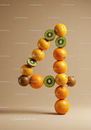 Number Four Composed of Fresh Oranges and Kiwi Slices