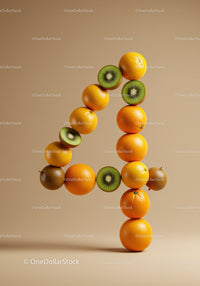Number Four Composed of Fresh Oranges and Kiwi Slices