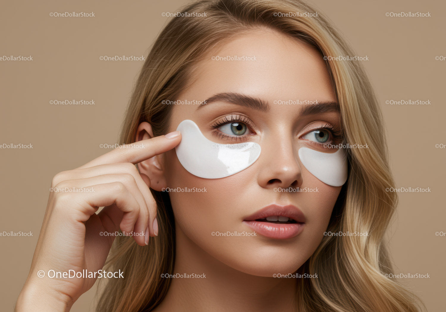 Woman with Under-Eye Patches Using Skincare Cream for Brightening