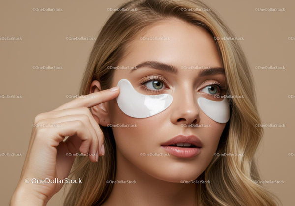 Woman with Under-Eye Patches Using Skincare Cream for Brightening