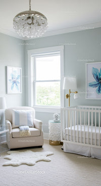 Bright and Cozy Baby Nursery with White Armchair and Floral Decor