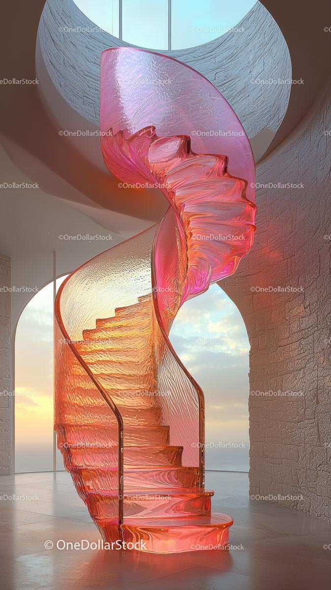 Elegant Pink Glass Spiral Staircase in Modern Interior