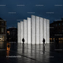 Modern Illuminated Wall in City Square at Night