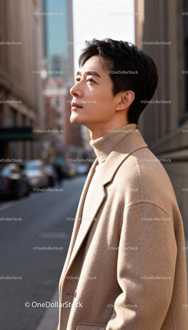 Thoughtful man enjoying sunny urban moment outdoors