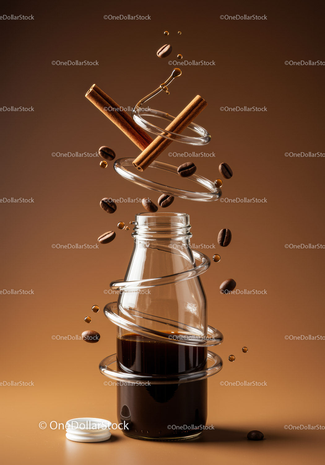 Creative coffee essence bottle with cinnamon sticks