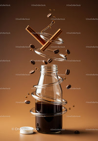 Creative coffee essence bottle with cinnamon sticks