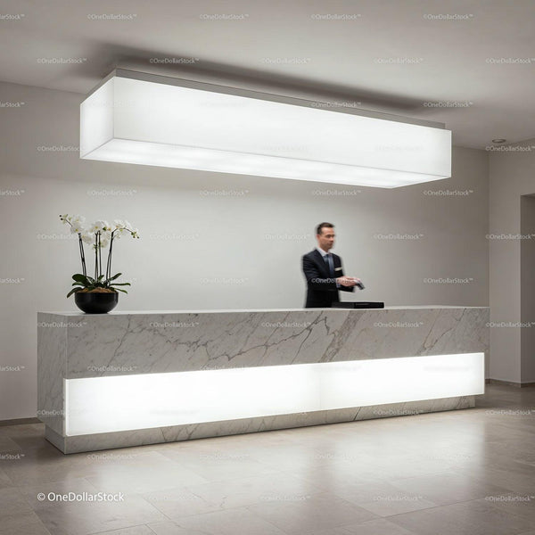 Modern marble reception desk with ambient lighting JPG Mockup Image