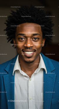 Smiling young man wearing blue blazer and white shirt