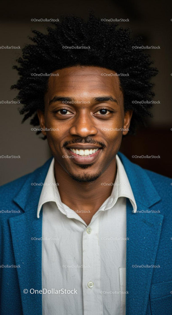 Smiling young man wearing blue blazer and white shirt
