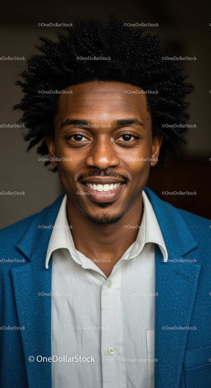 Smiling young man wearing blue blazer and white shirt