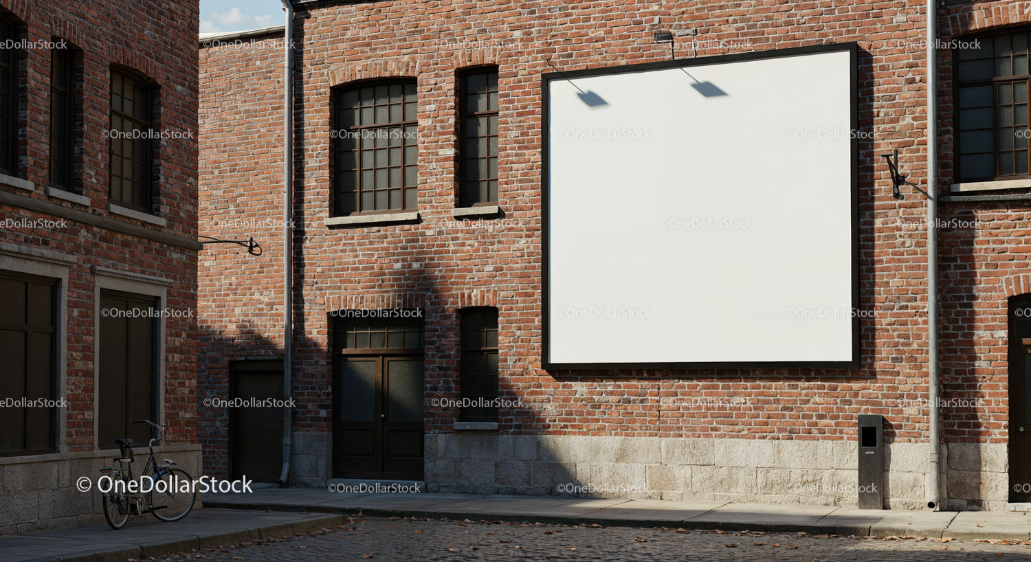 Empty billboard on vintage brick building exterior