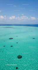 Tropical Ocean with Coral Reef and Bright Blue Sky